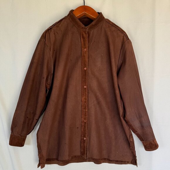 90s Vintage Express Brown Genuine Suede Leather boxy Shacket Jacket - Picture 11 of 14